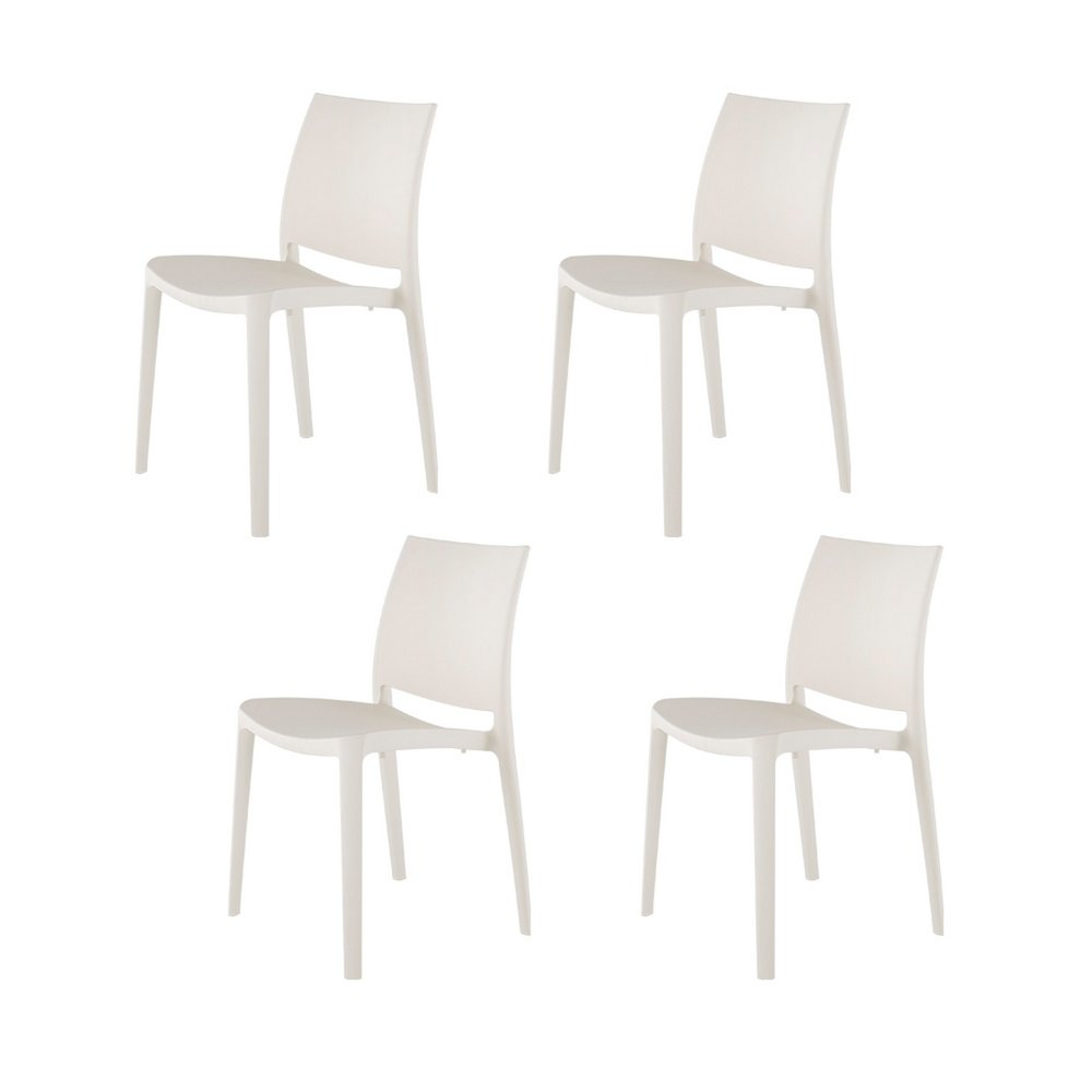 4-Piece White Heavy-Duty Plastic Outdoor Patio Stacking Dining Chair Set