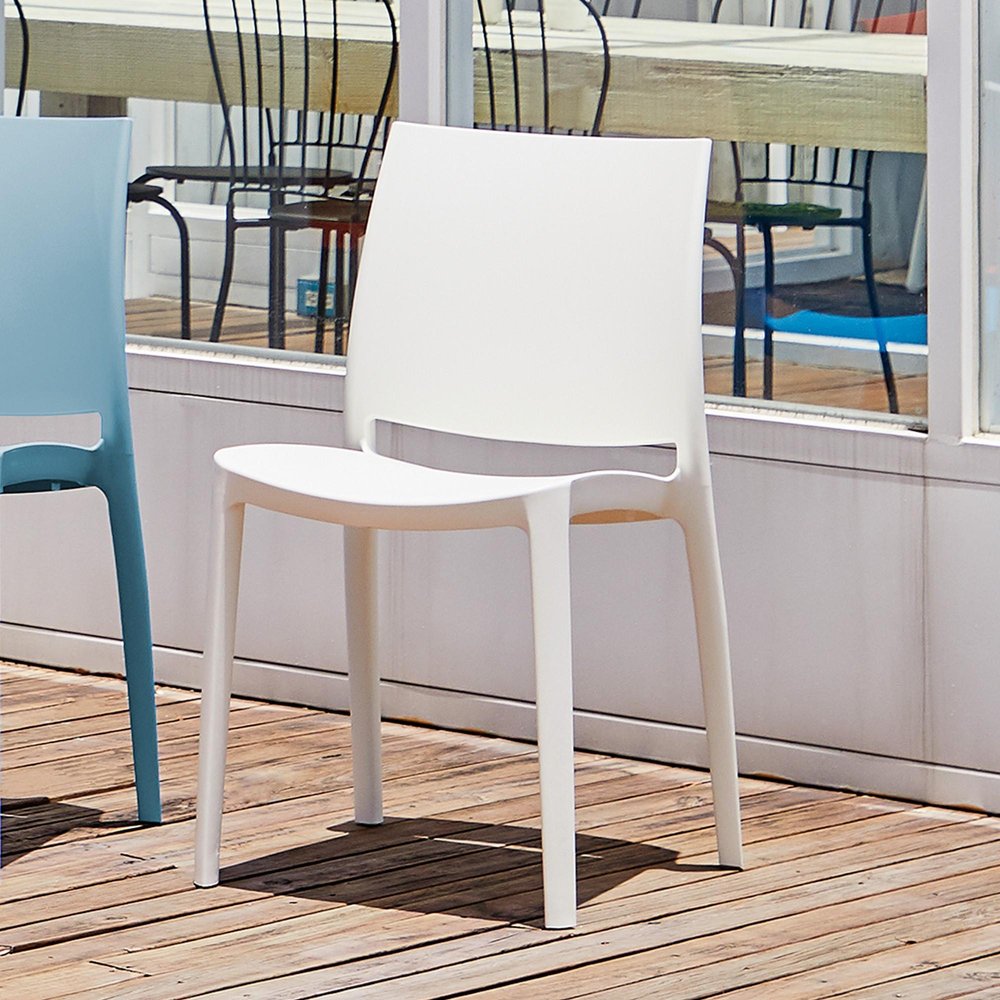 4-Piece White Heavy-Duty Plastic Outdoor Patio Stacking Dining Chair Set