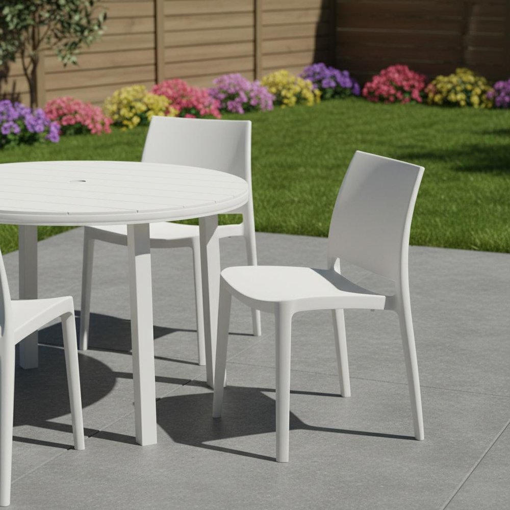 4-Piece White Heavy-Duty Plastic Outdoor Patio Stacking Dining Chair Set