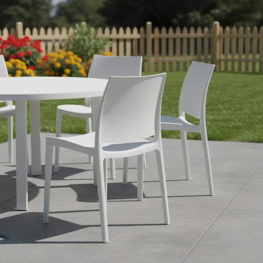 4-Piece White Heavy-Duty Plastic Outdoor Patio Stacking Dining Chair Set