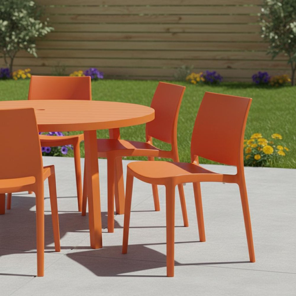 4-Piece Orange Heavy-Duty Plastic Outdoor Patio Stacking Dining Chair Set