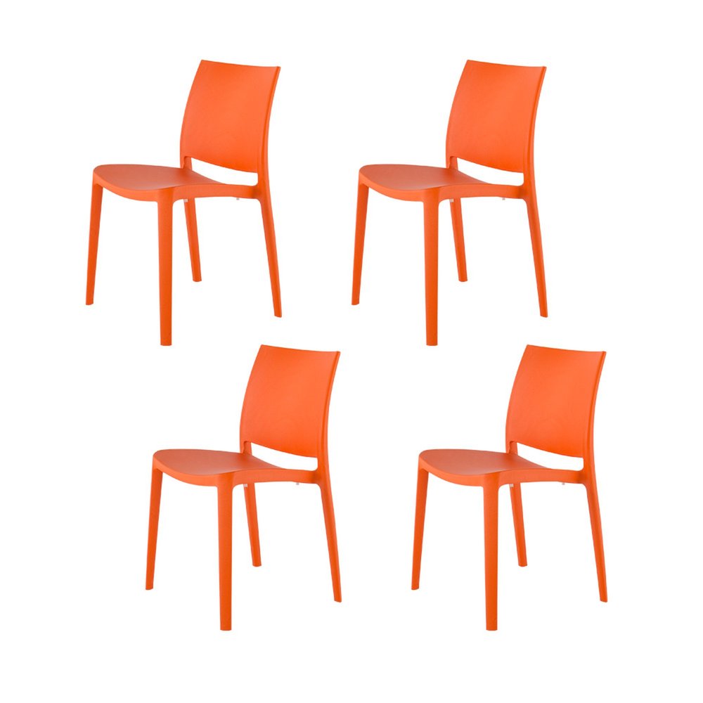 4-Piece Orange Heavy-Duty Plastic Outdoor Patio Stacking Dining Chair Set