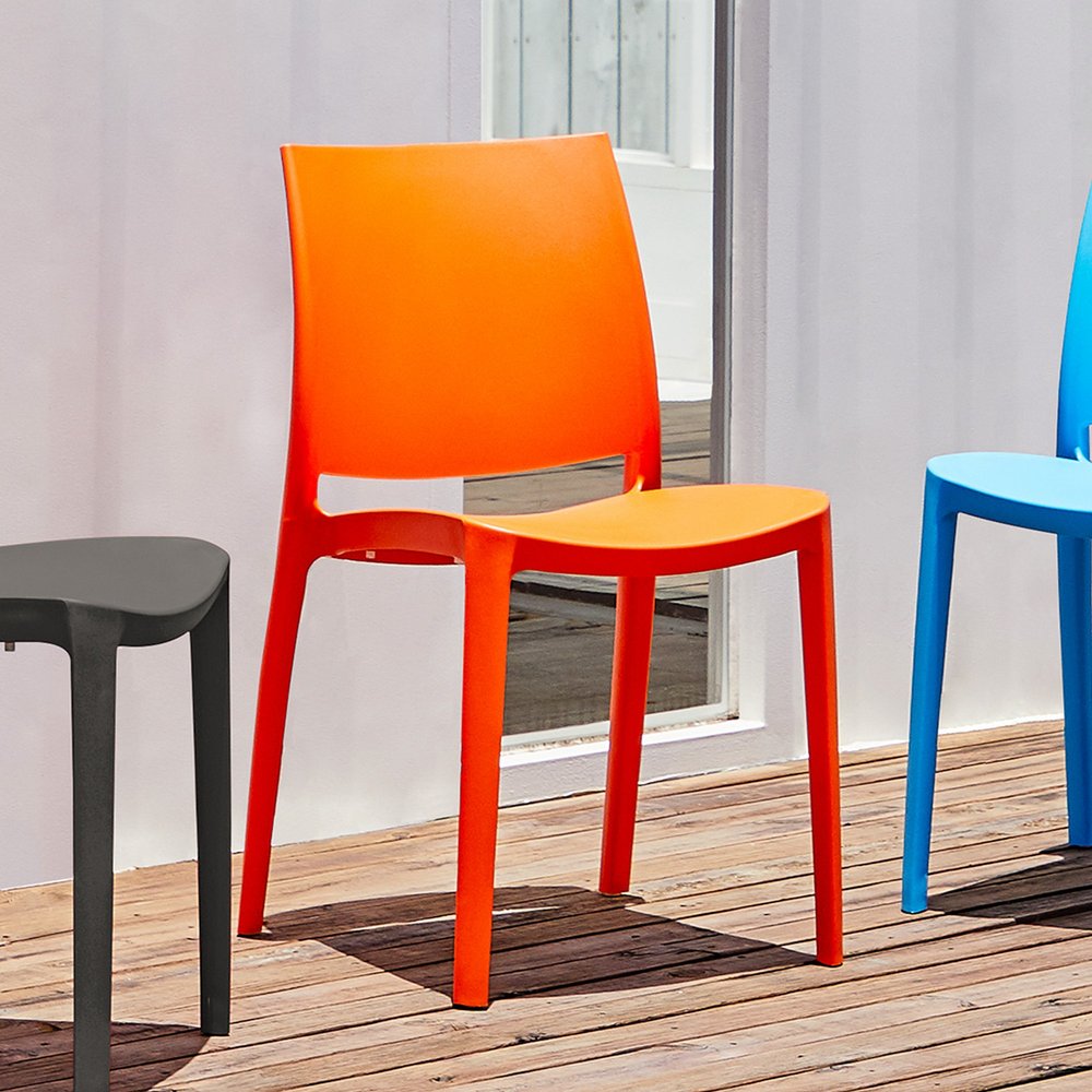 4-Piece Orange Heavy-Duty Plastic Outdoor Patio Stacking Dining Chair Set