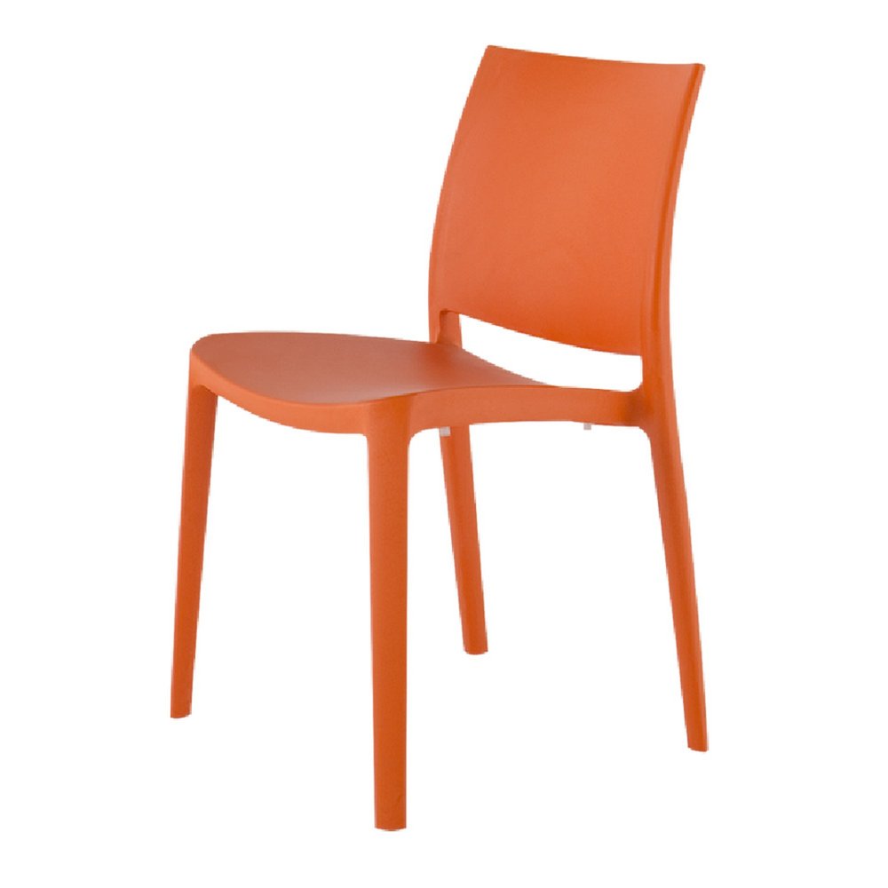 4-Piece Orange Heavy-Duty Plastic Outdoor Patio Stacking Dining Chair Set