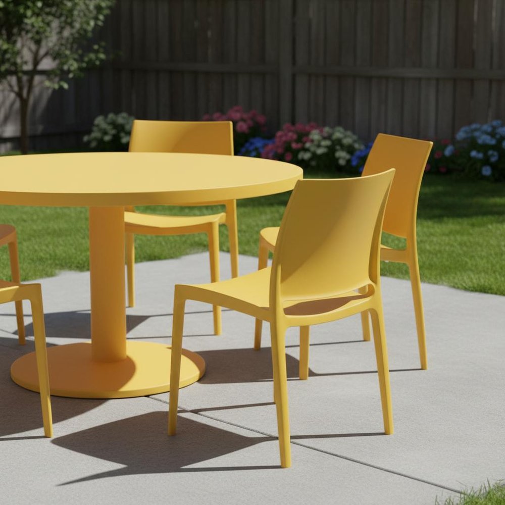 4-Piece Gold Heavy-Duty Plastic Outdoor Patio Stacking Dining Chair Set