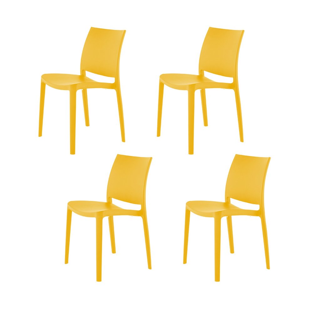 4-Piece Gold Heavy-Duty Plastic Outdoor Patio Stacking Dining Chair Set