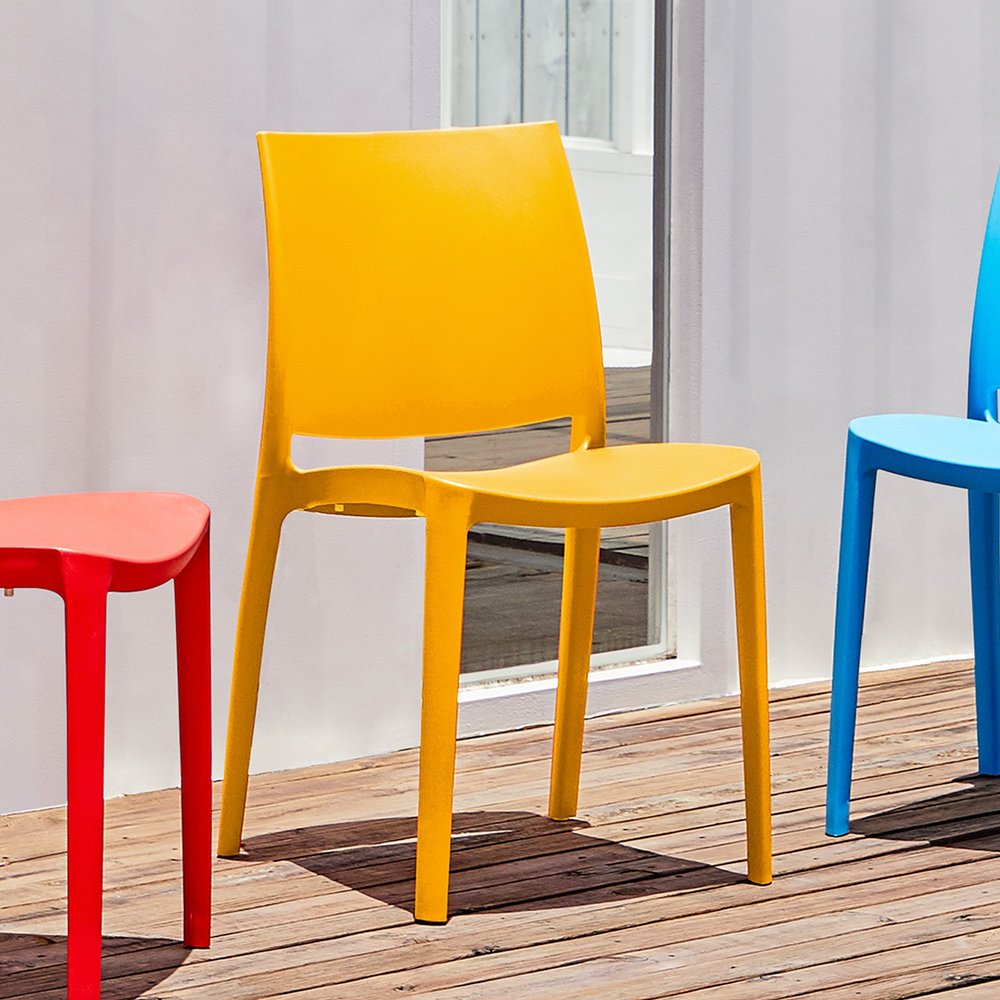4-Piece Gold Heavy-Duty Plastic Outdoor Patio Stacking Dining Chair Set