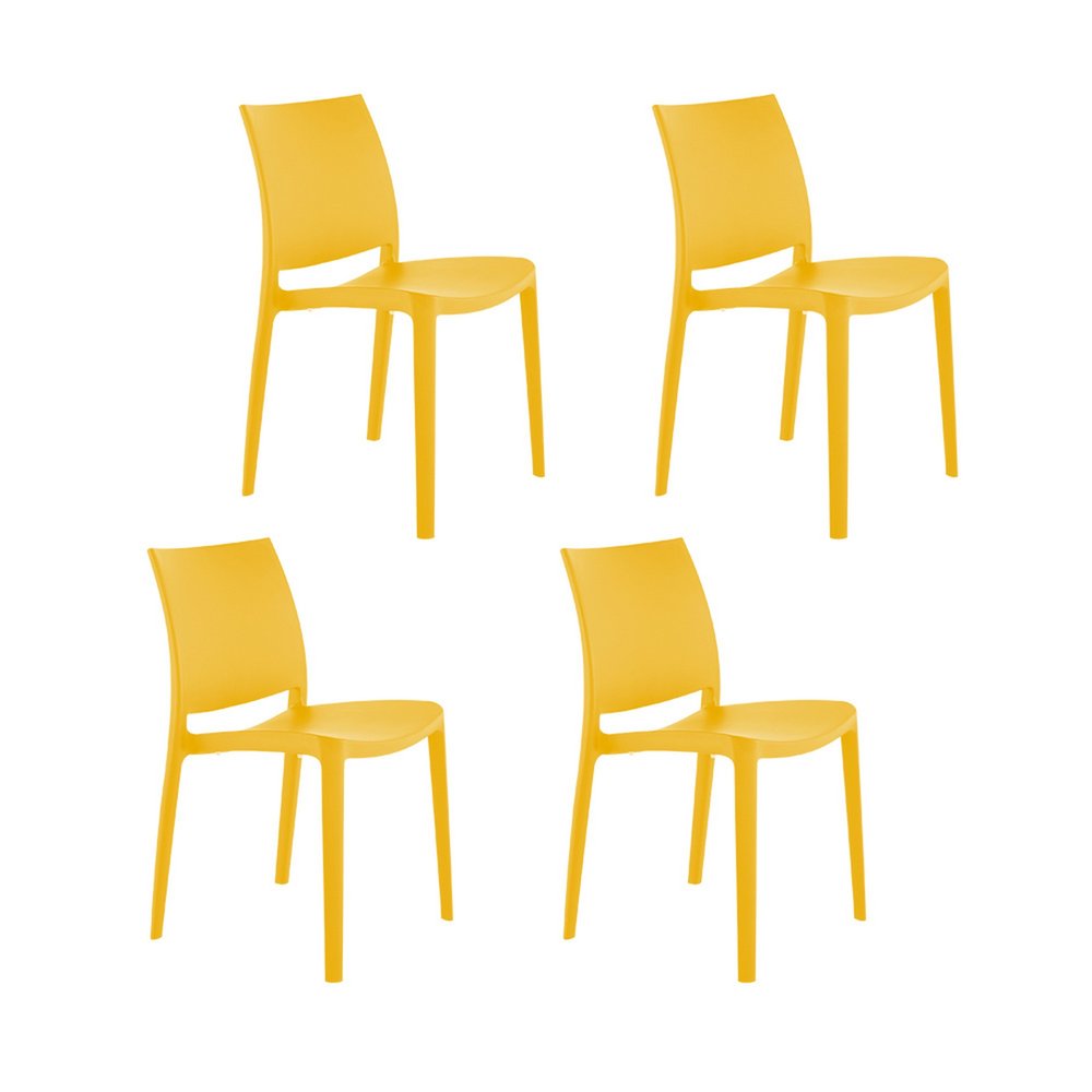 4-Piece Gold Heavy-Duty Plastic Outdoor Patio Stacking Dining Chair Set