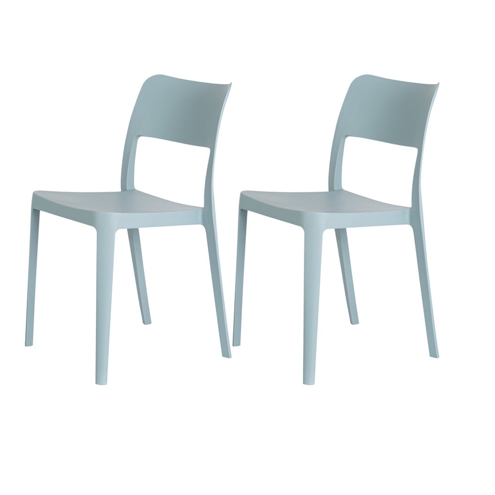 2-Piece Baby Blue Heavy-Duty Plastic Outdoor Patio Stacking Accent Chair Set