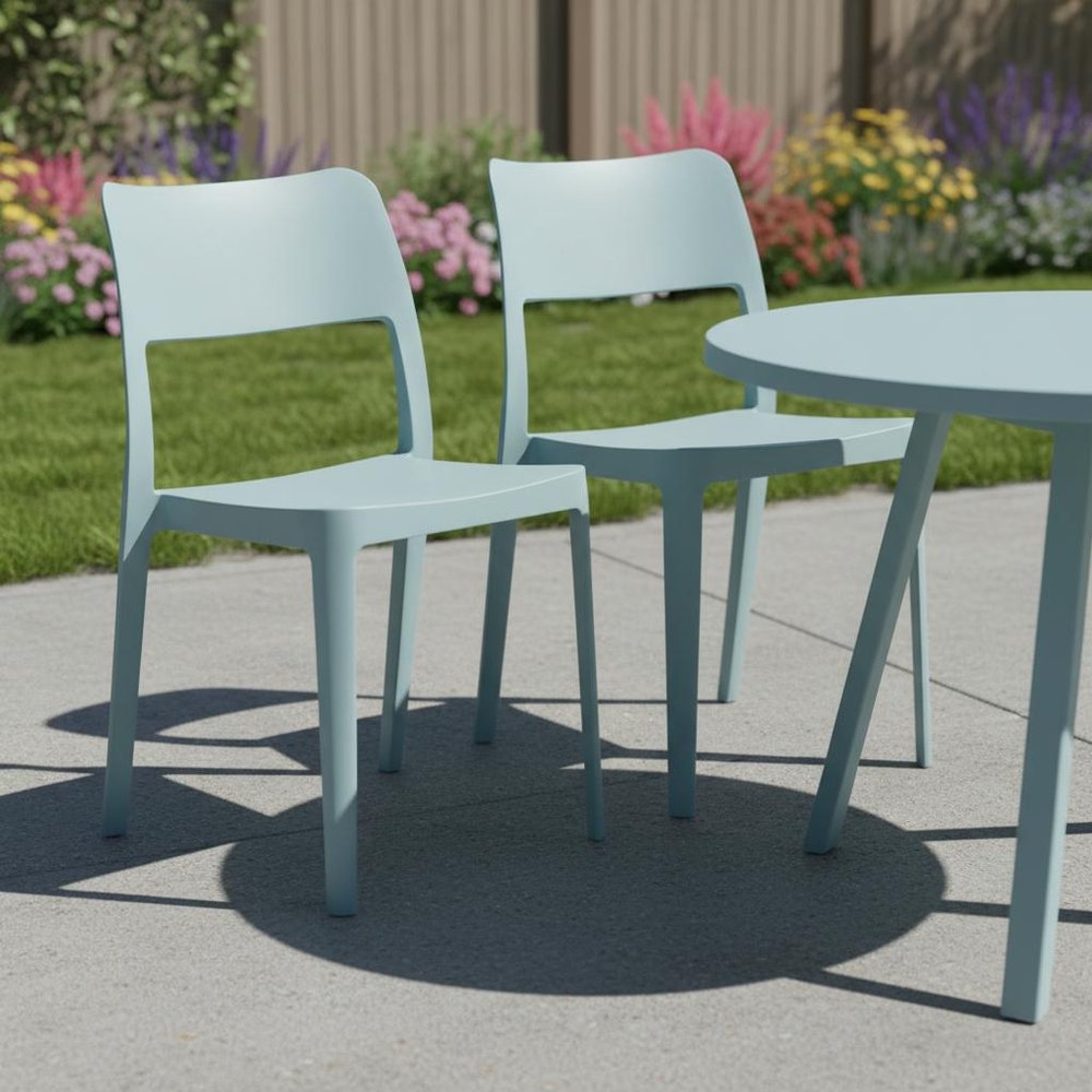 2-Piece Baby Blue Heavy-Duty Plastic Outdoor Patio Stacking Accent Chair Set