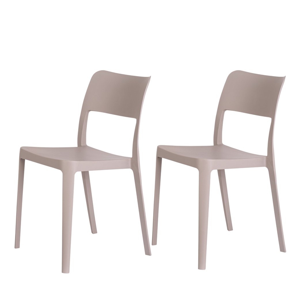 2-Piece Taupe Heavy-Duty Plastic Outdoor Patio Stacking Accent Chair Set
