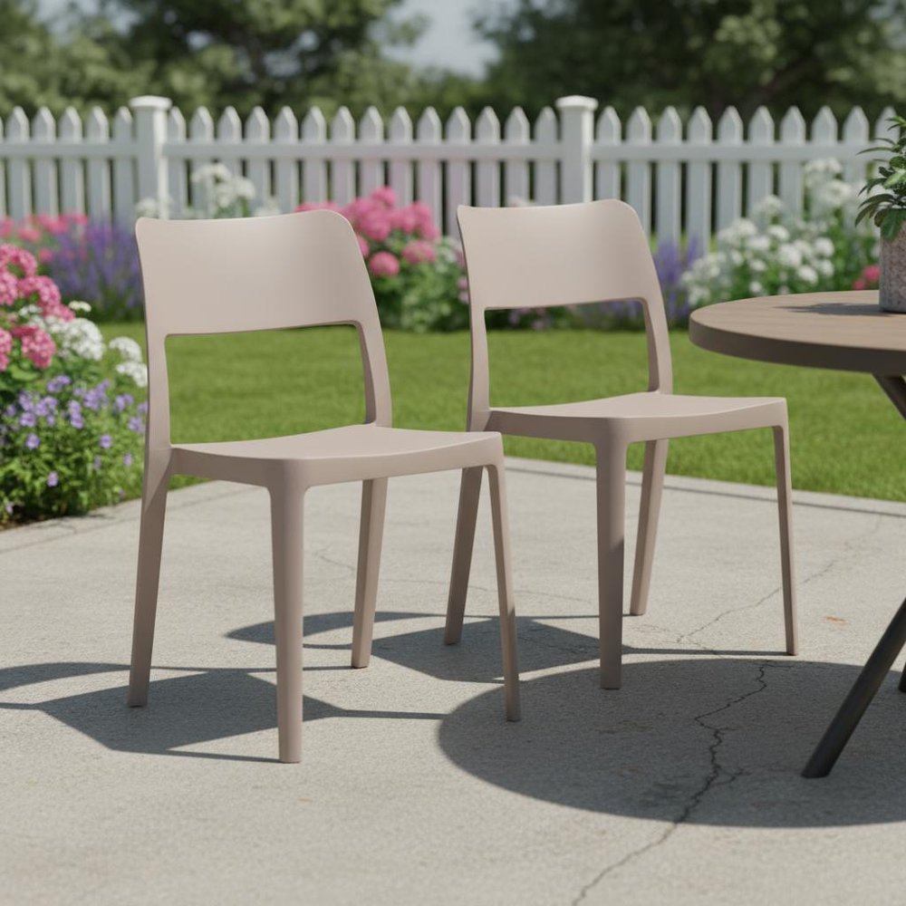 2-Piece Taupe Heavy-Duty Plastic Outdoor Patio Stacking Accent Chair Set