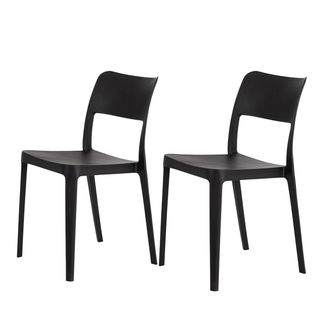 2-Piece Black Heavy-Duty Plastic Outdoor Patio Stacking Accent Chair Set