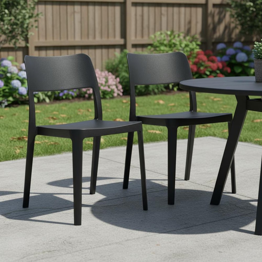 2-Piece Black Heavy-Duty Plastic Outdoor Patio Stacking Accent Chair Set