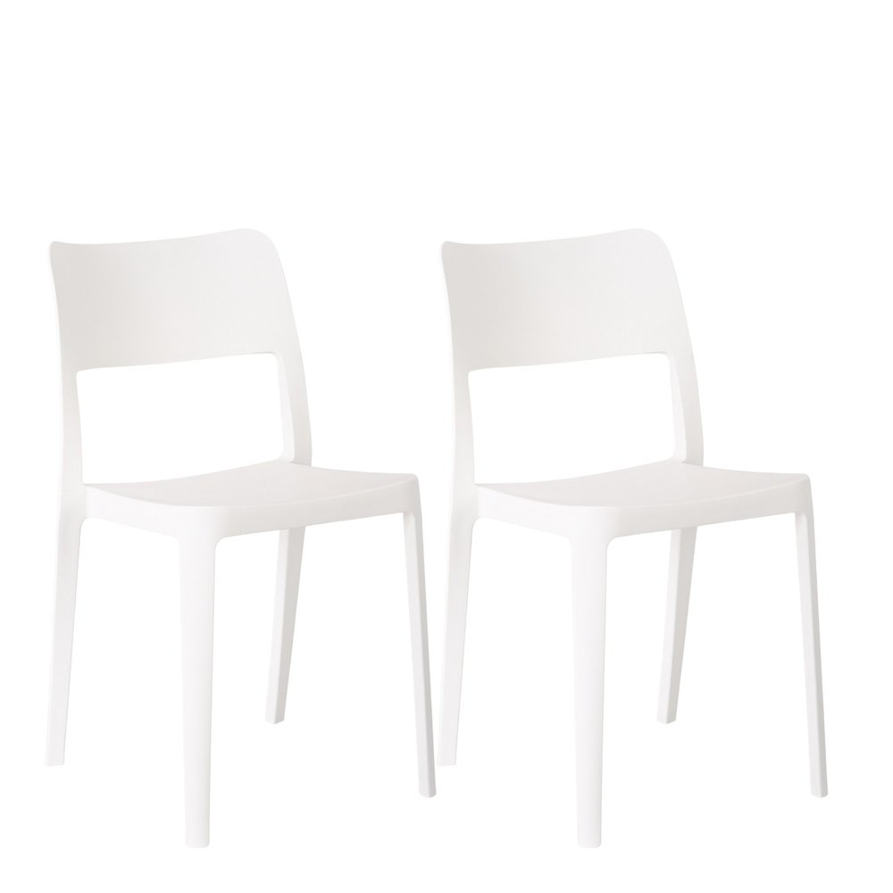 2-Piece White Heavy-Duty Plastic Outdoor Patio Stacking Accent Chair Set