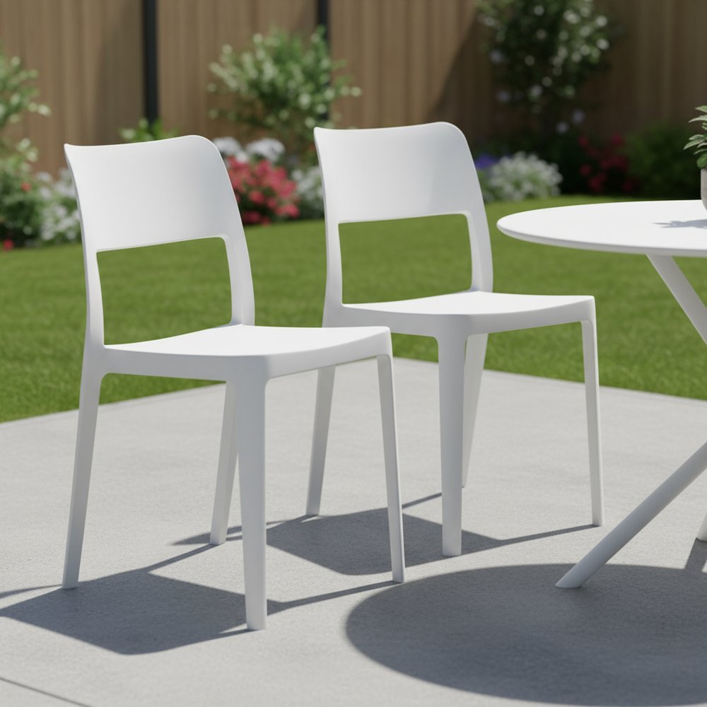2-Piece White Heavy-Duty Plastic Outdoor Patio Stacking Accent Chair Set