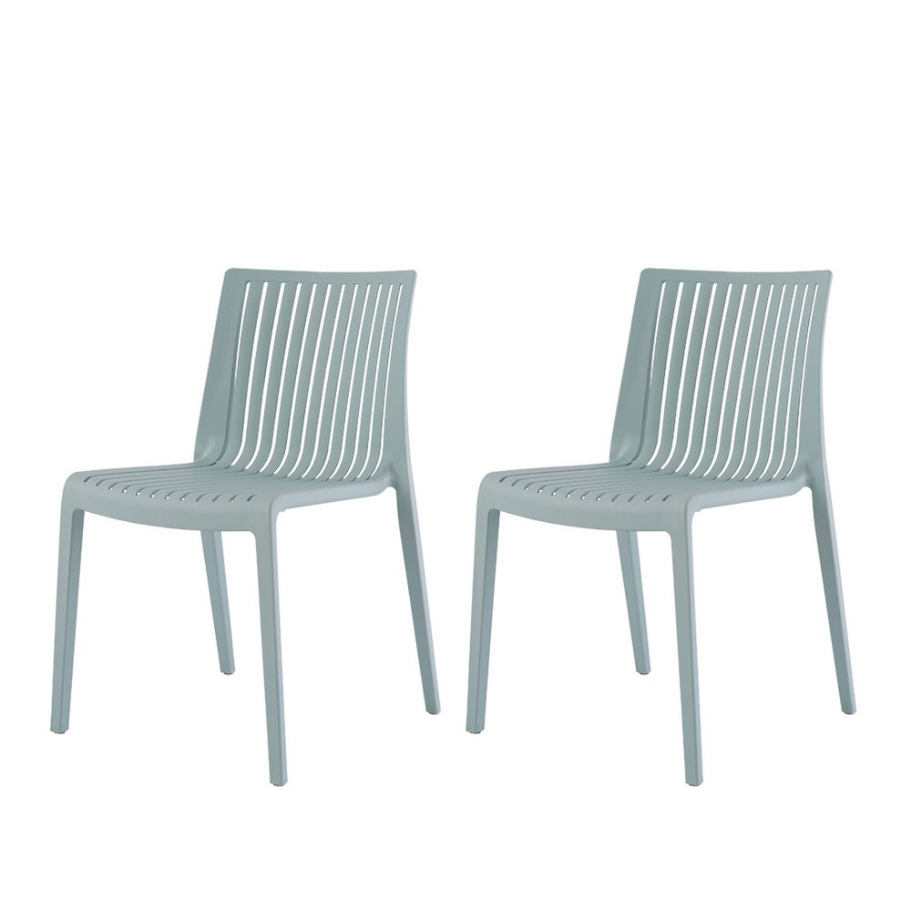 2-Piece Baby Blue Heavy-Duty Plastic Outdoor Patio Stacking Accent Chair Set