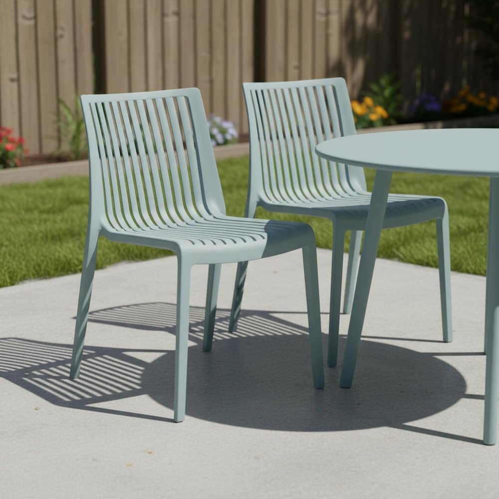 2-Piece Baby Blue Heavy-Duty Plastic Outdoor Patio Stacking Accent Chair Set