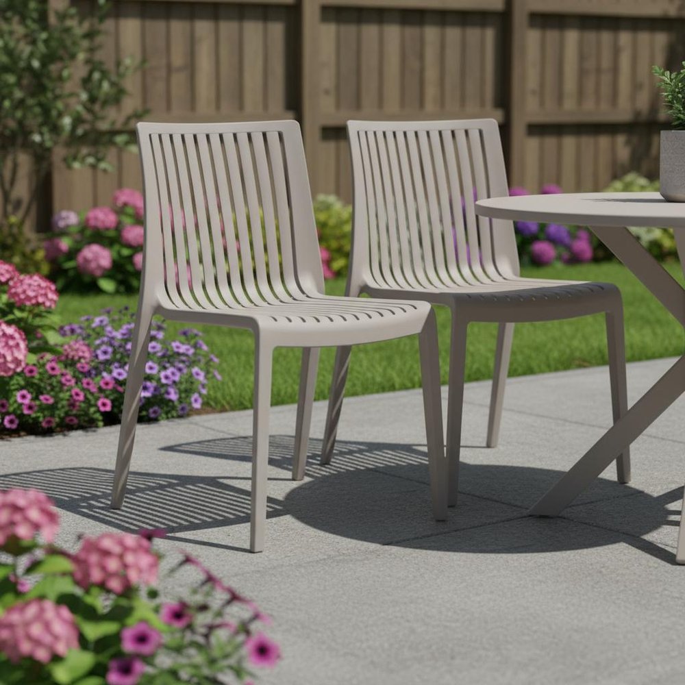 2-Piece Taupe Heavy-Duty Plastic Outdoor Patio Stacking Accent Chair Set