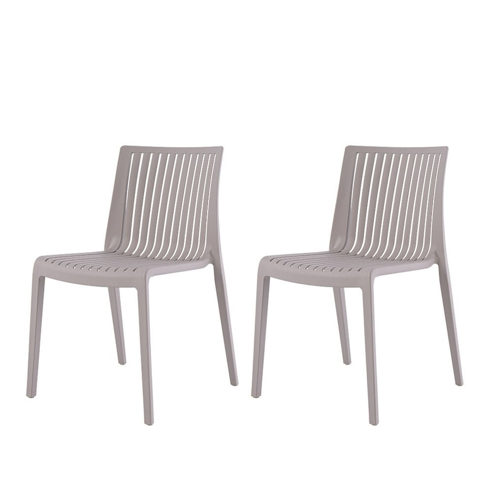2-Piece Taupe Heavy-Duty Plastic Outdoor Patio Stacking Accent Chair Set