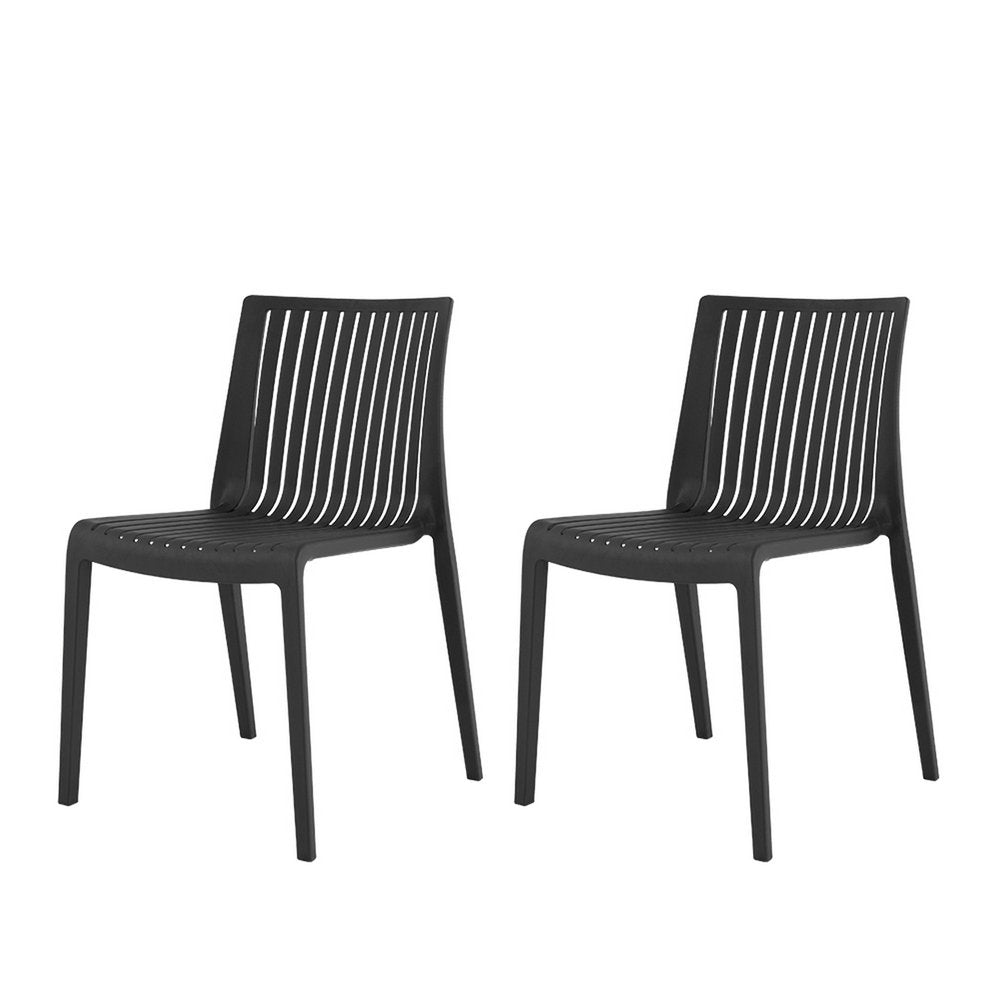 2-Piece Black Heavy-Duty Plastic Outdoor Patio Stacking Accent Chair Set