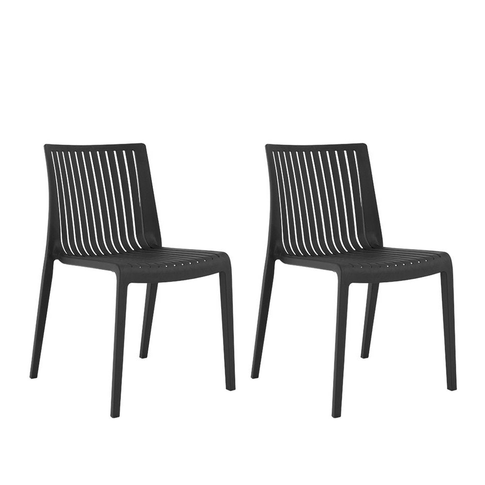 2-Piece Black Heavy-Duty Plastic Outdoor Patio Stacking Accent Chair Set