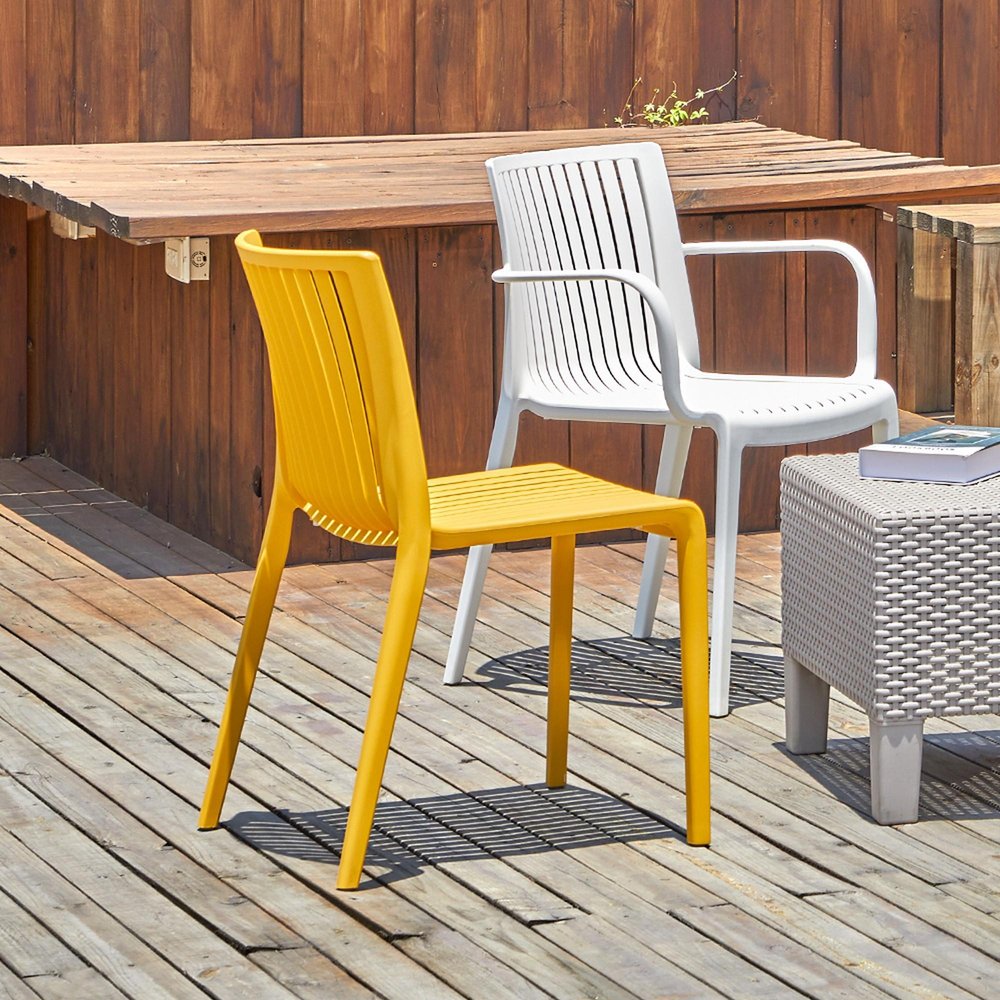 2-Piece White Heavy-Duty Plastic Outdoor Patio Stacking Accent Chair Set