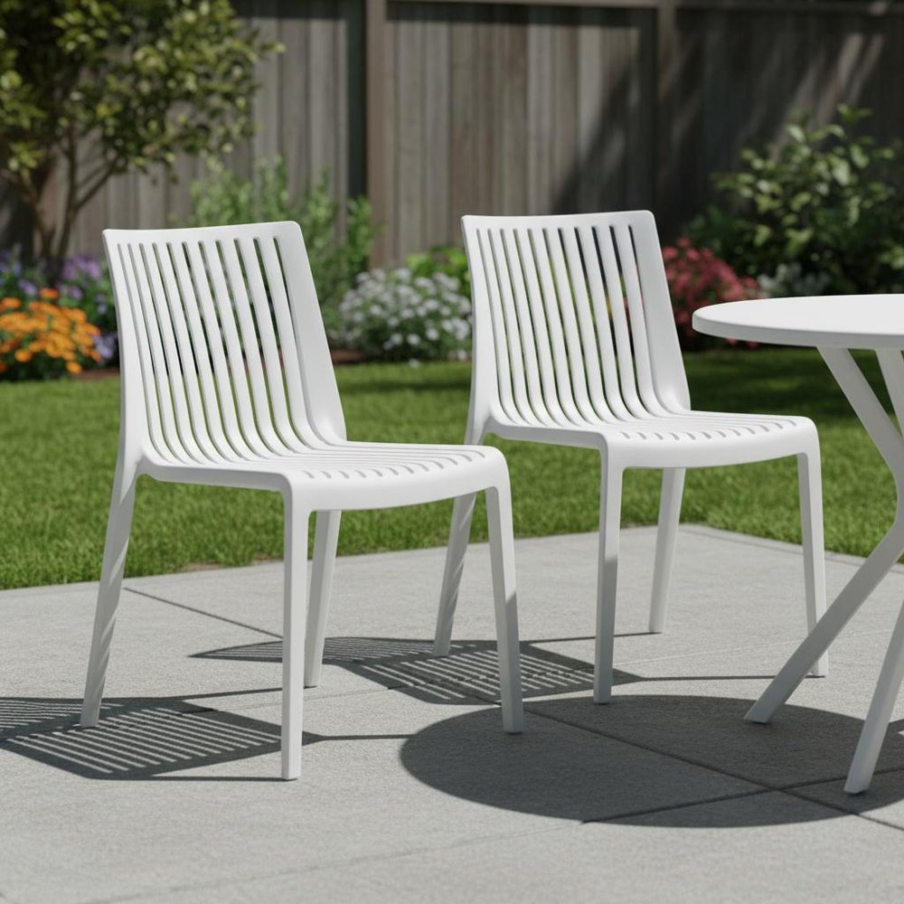 2-Piece White Heavy-Duty Plastic Outdoor Patio Stacking Accent Chair Set