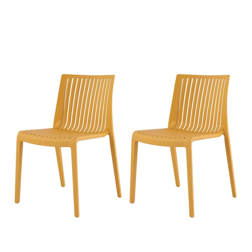 2-Piece Gold Heavy-Duty Plastic Outdoor Patio Stacking Accent Chair Set
