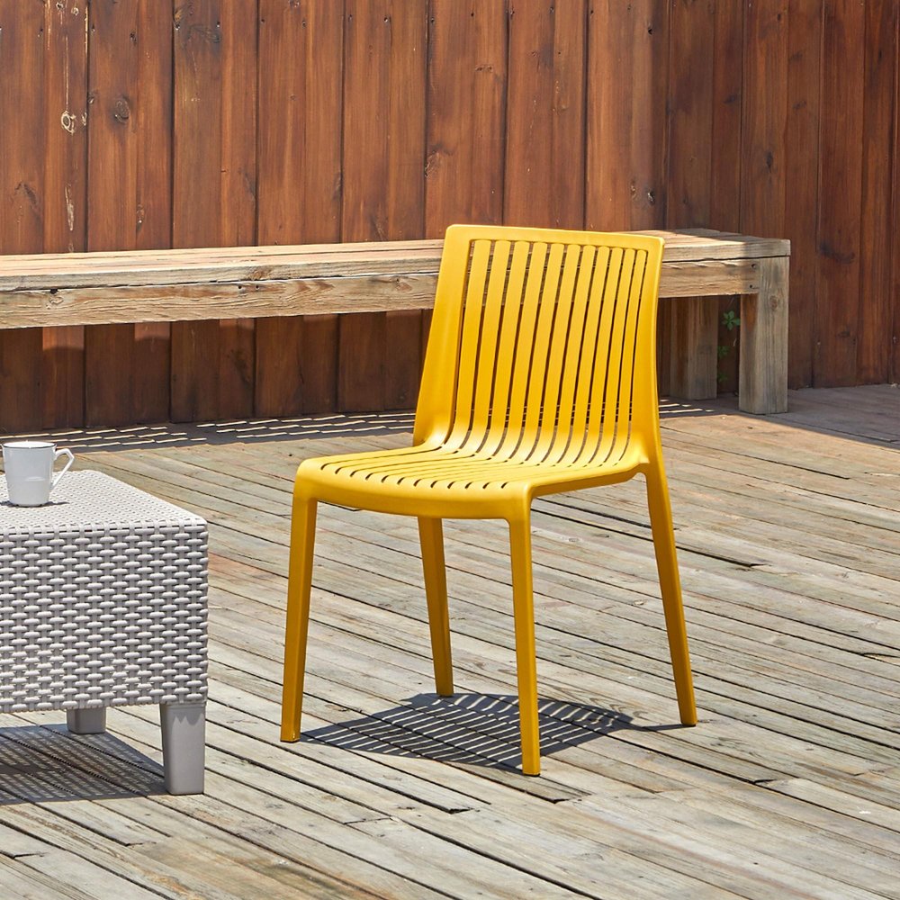 2-Piece Gold Heavy-Duty Plastic Outdoor Patio Stacking Accent Chair Set