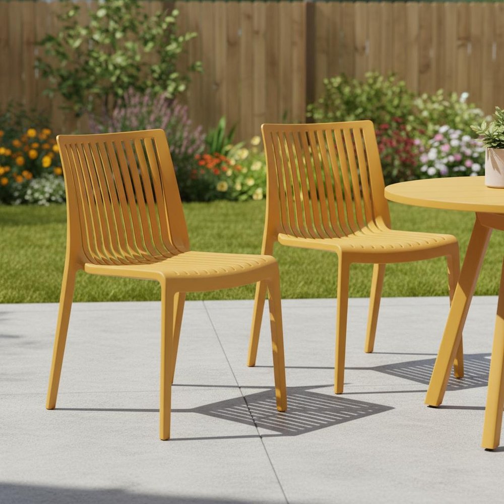 2-Piece Gold Heavy-Duty Plastic Outdoor Patio Stacking Accent Chair Set