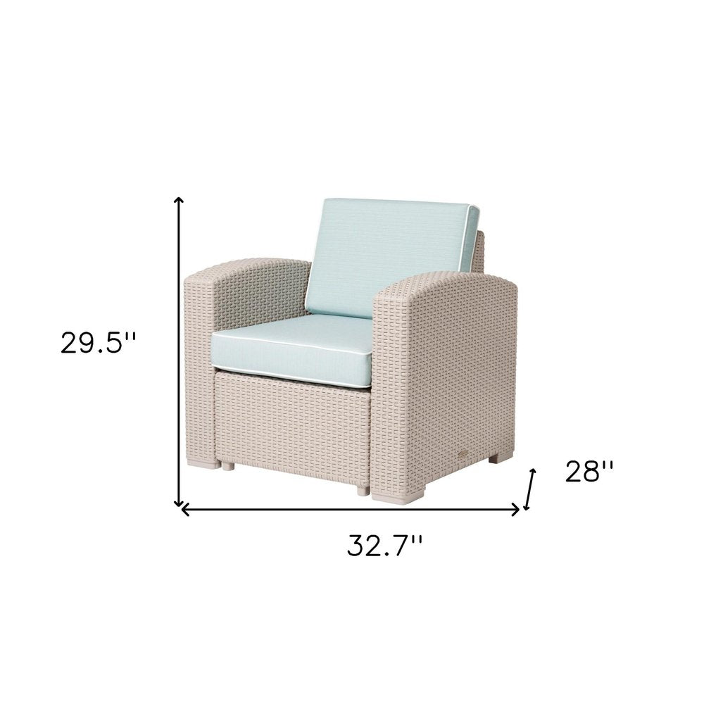 33" Gray Heavy-Duty Plastic Outdoor Patio Club Chair with Blue Cushion