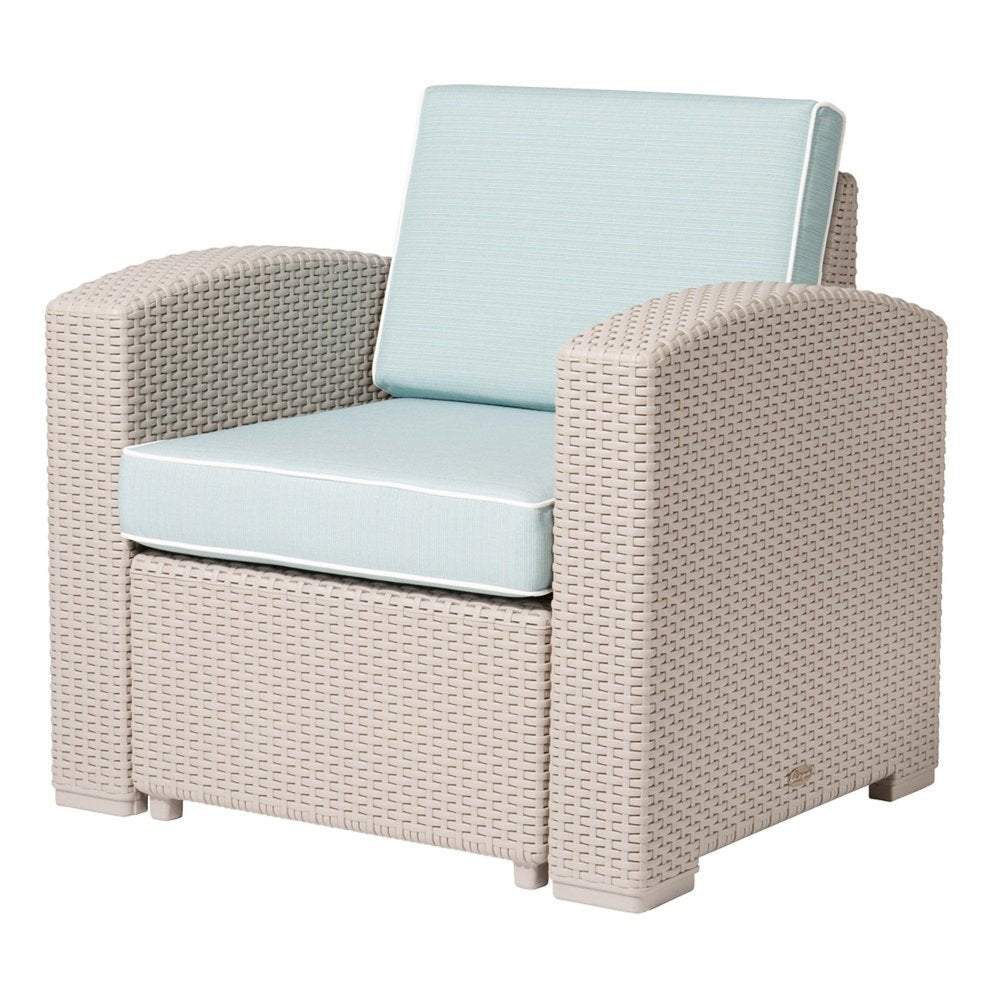 33" Gray Heavy-Duty Plastic Outdoor Patio Club Chair with Blue Cushion