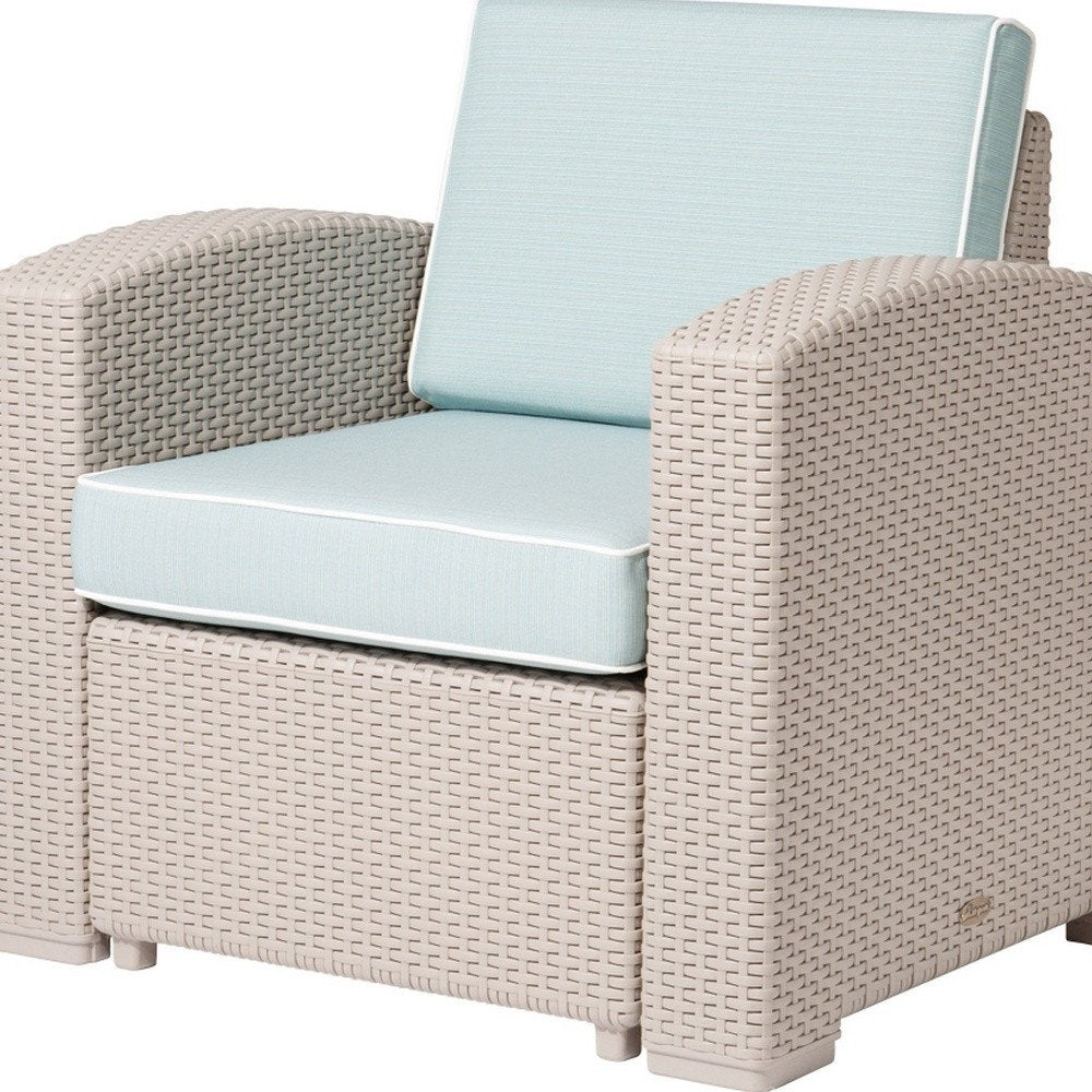 33" Gray Heavy-Duty Plastic Outdoor Patio Club Chair with Blue Cushion