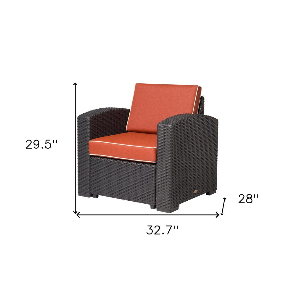 33" Black Heavy-Duty Plastic Outdoor Patio Club Chair with Red Cushion