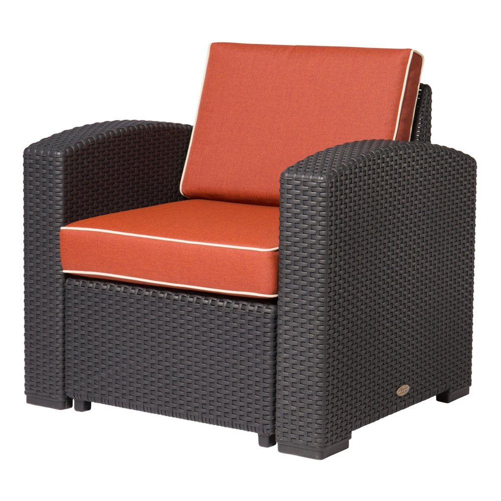 33" Black Heavy-Duty Plastic Outdoor Patio Club Chair with Red Cushion