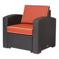 33" Black Heavy-Duty Plastic Outdoor Patio Club Chair with Red Cushion