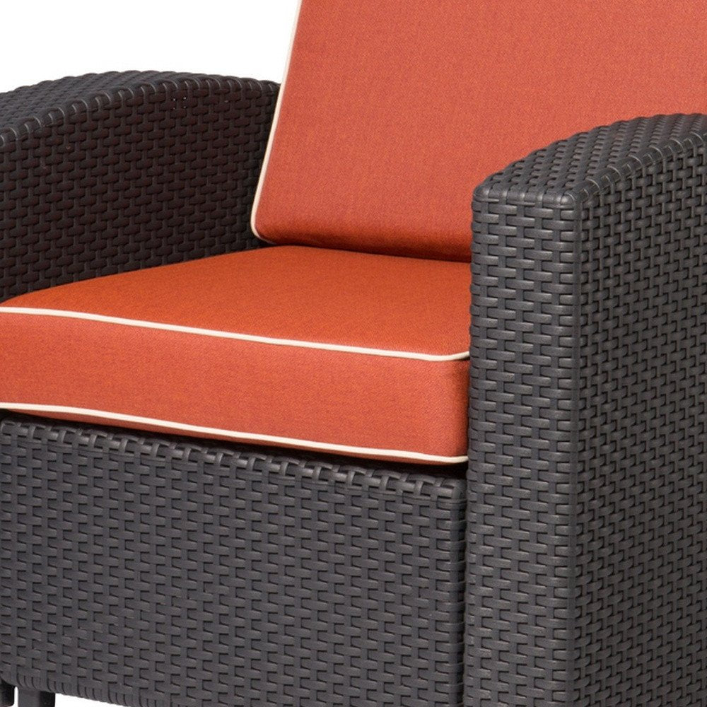 33" Black Heavy-Duty Plastic Outdoor Patio Club Chair with Red Cushion