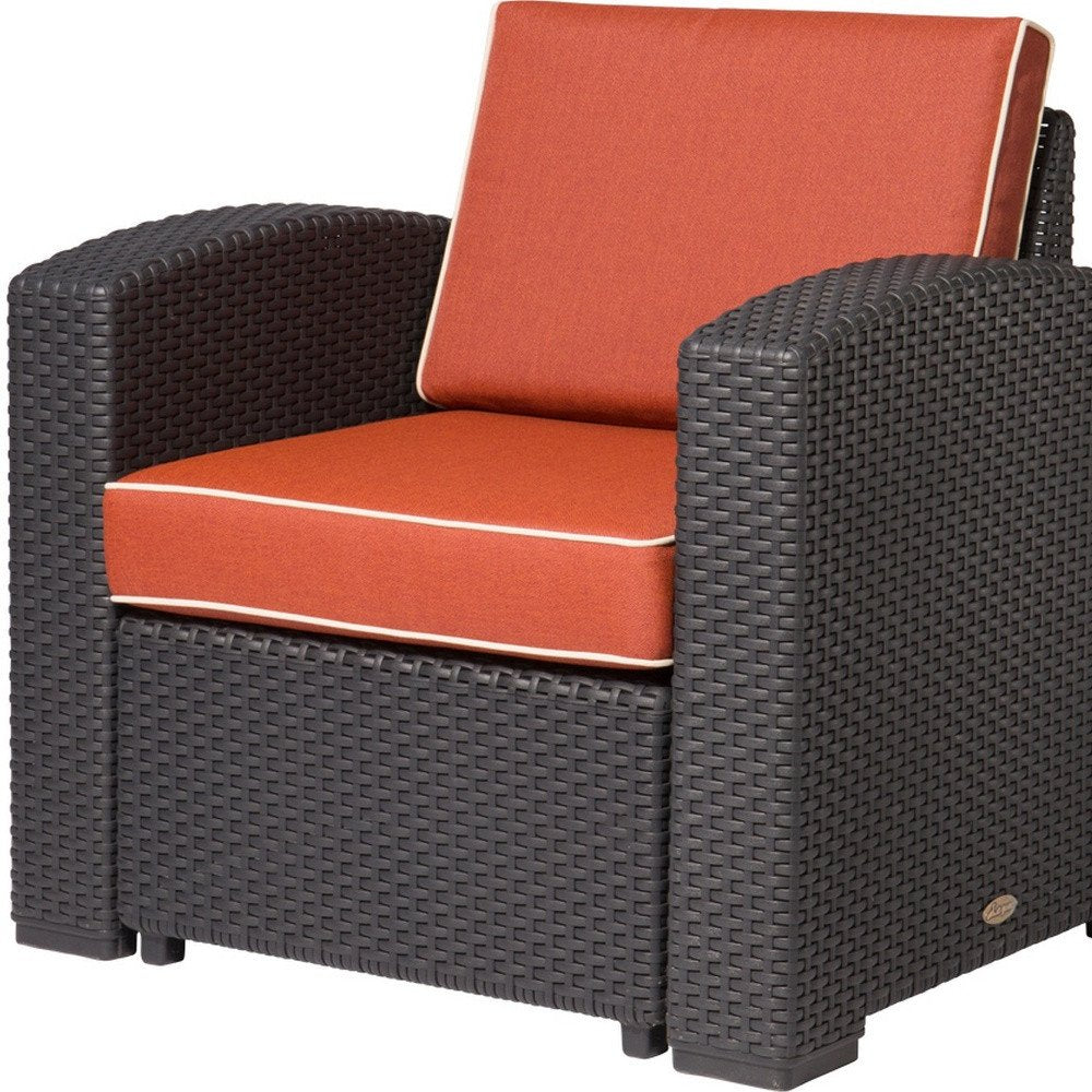 33" Black Heavy-Duty Plastic Outdoor Patio Club Chair with Red Cushion