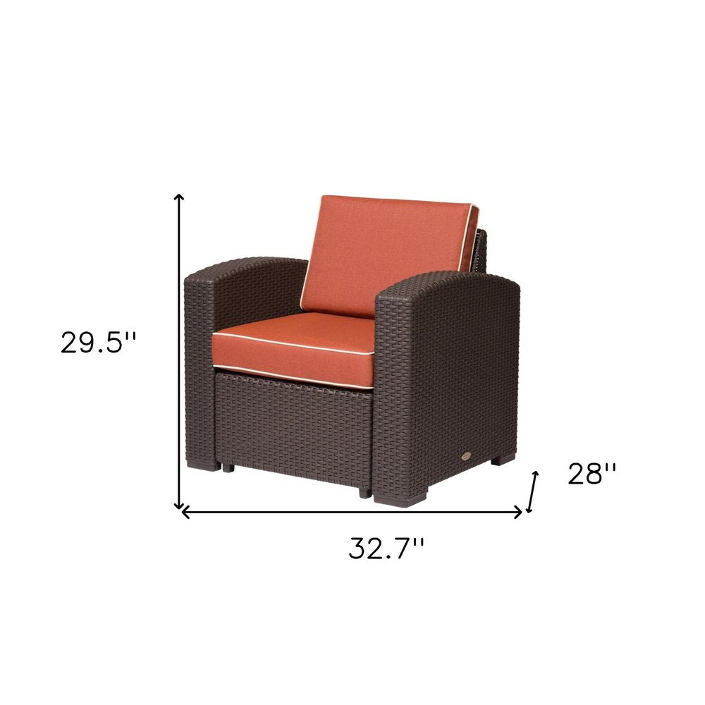 33" Red Heavy-Duty Plastic Outdoor Patio Accent Chair with Red Cushion