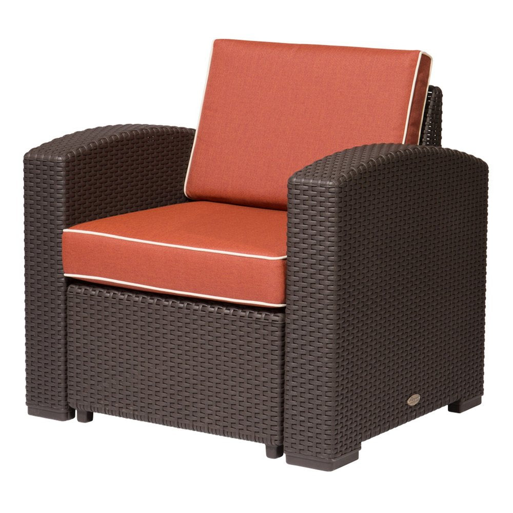 33" Red Heavy-Duty Plastic Outdoor Patio Accent Chair with Red Cushion