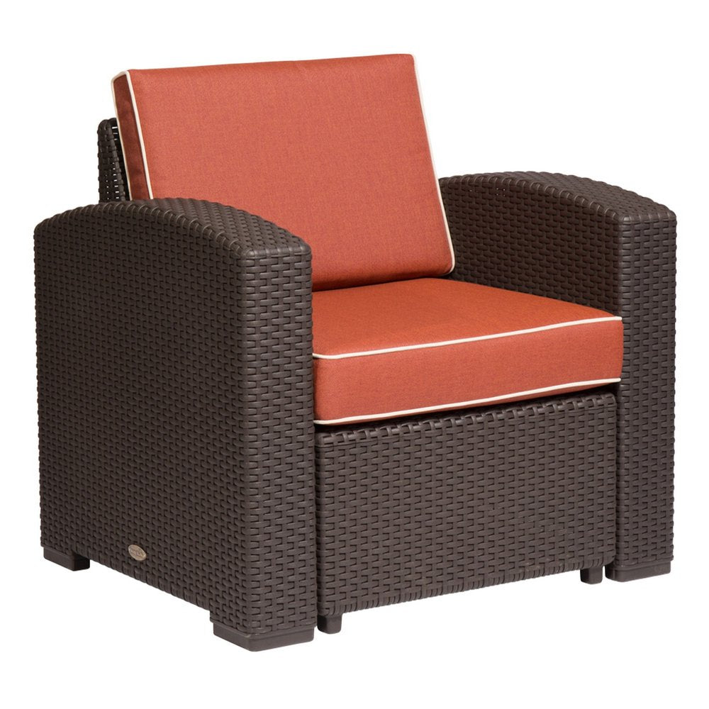 33" Red Heavy-Duty Plastic Outdoor Patio Accent Chair with Red Cushion