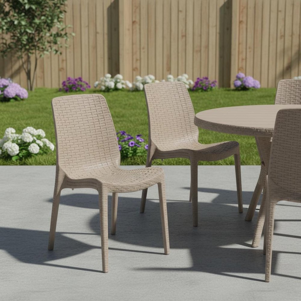 4-Piece Taupe Heavy-Duty Plastic Outdoor Patio Stacking Dining Chair Set