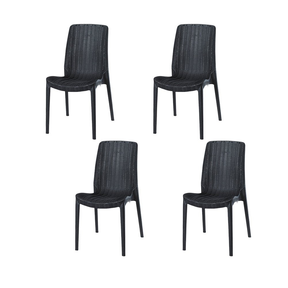 4-Piece Black Heavy-Duty Plastic Outdoor Patio Stacking Dining Chair Set