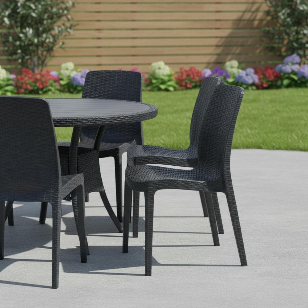 4-Piece Black Heavy-Duty Plastic Outdoor Patio Stacking Dining Chair Set
