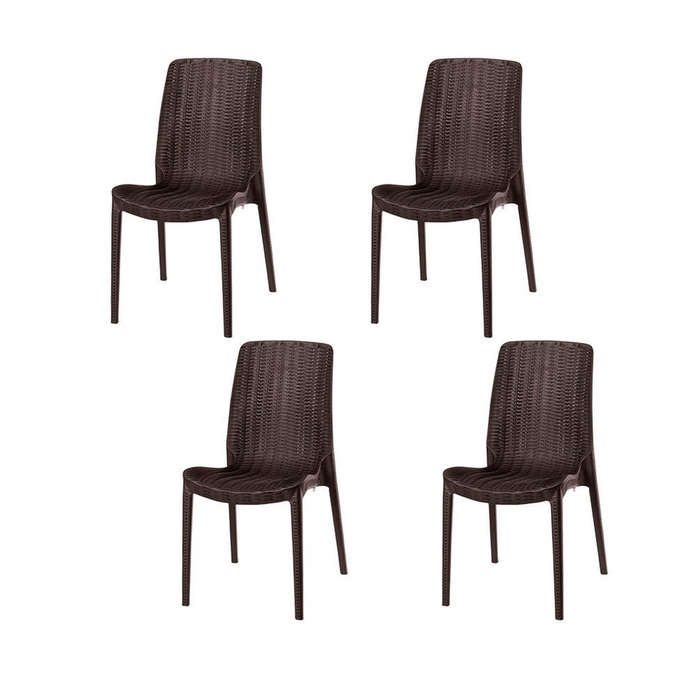 4-Piece Brown Heavy-Duty Plastic Outdoor Patio Stacking Dining Chair Set