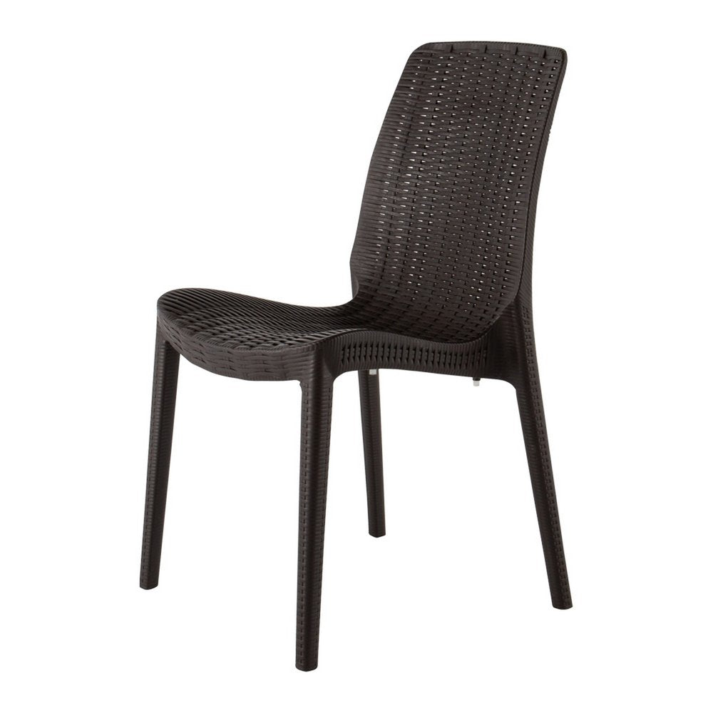 4-Piece Brown Heavy-Duty Plastic Outdoor Patio Stacking Dining Chair Set