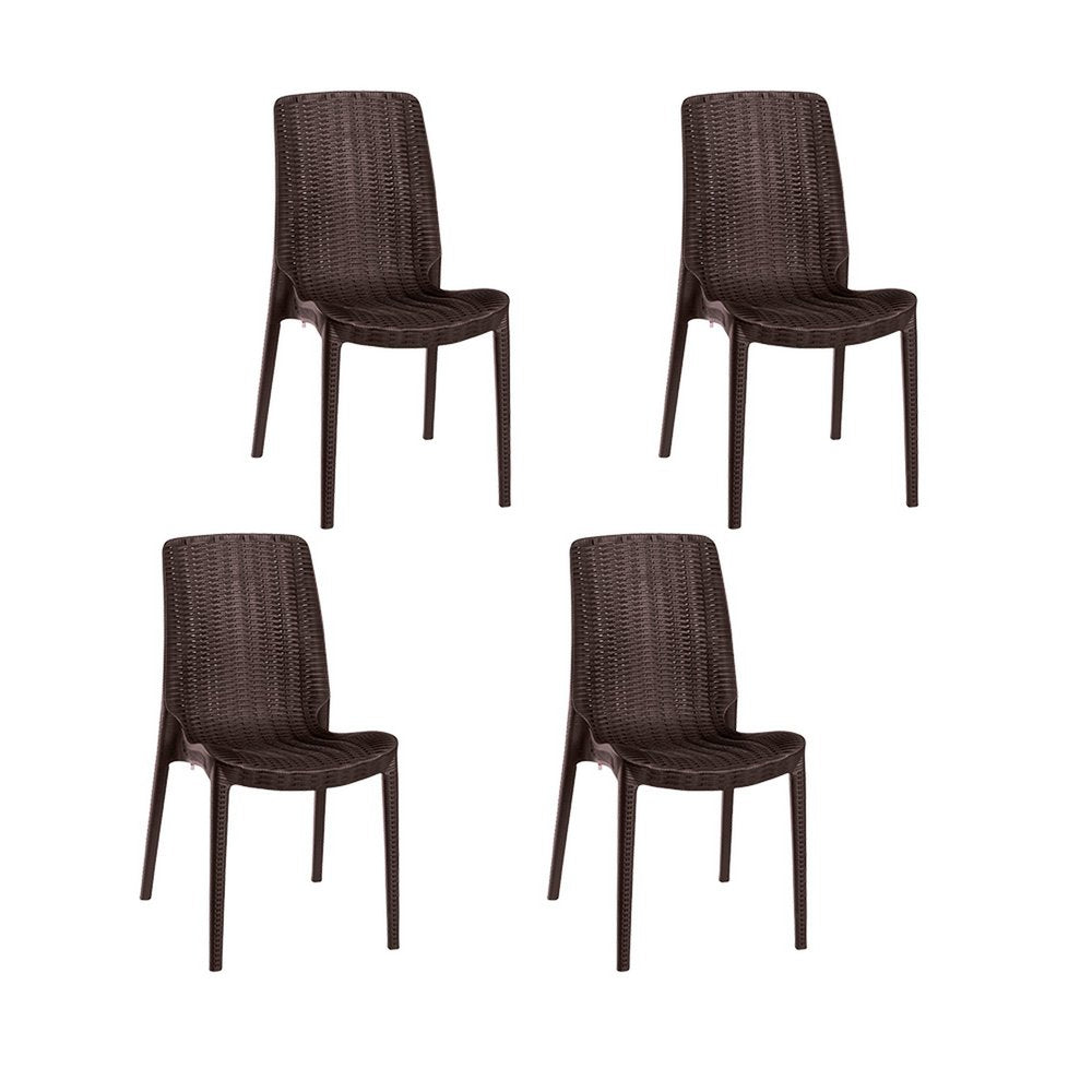 4-Piece Brown Heavy-Duty Plastic Outdoor Patio Stacking Dining Chair Set