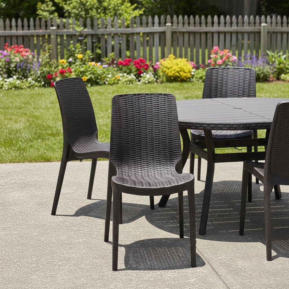4-Piece Brown Heavy-Duty Plastic Outdoor Patio Stacking Dining Chair Set