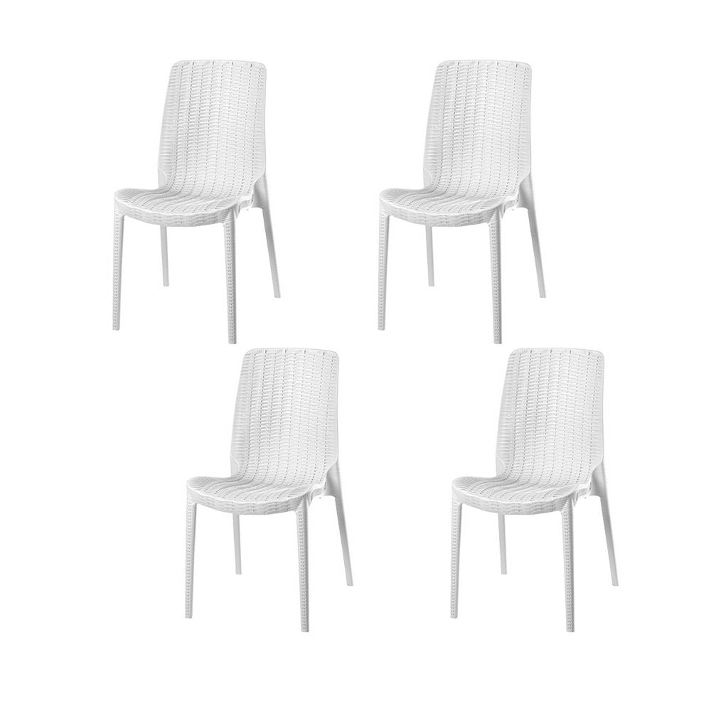 4-Piece White Heavy-Duty Plastic Outdoor Patio Stacking Dining Chair Set